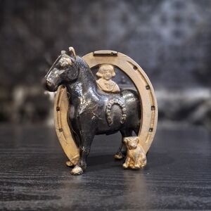 Antique Cast Iron Coin Bank, Buster Brown And Tige, Horseshoe Goodluck Bank